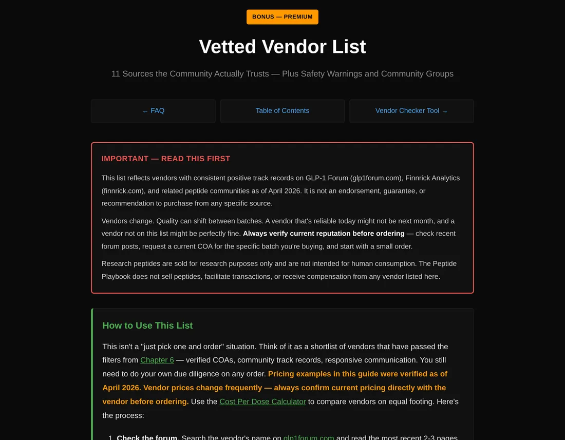 Vetted vendor list with independent lab ratings